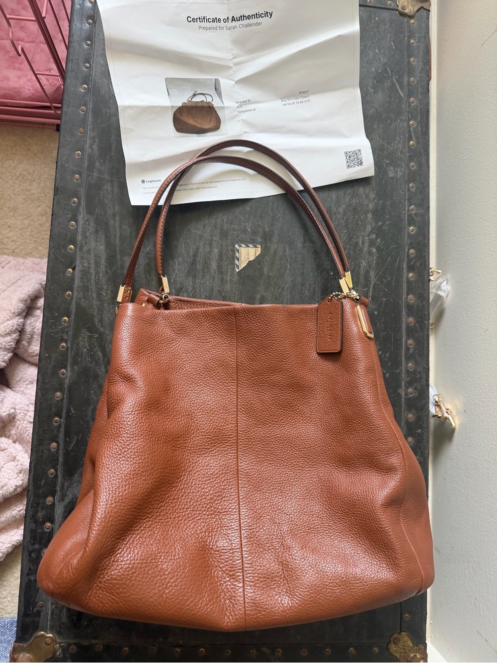 Coach Brown Pebbled Edie Leather Double-Handle Shoulder Bag